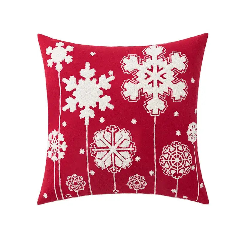 Red decorbites christmas embroidered cushion cover 45x45cm featuring white snowflake embroidery for festive decor