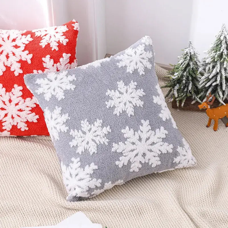 Gray decorbites christmas embroidered pillowcase with white snowflake patterns in textured knit fabric for festive decor