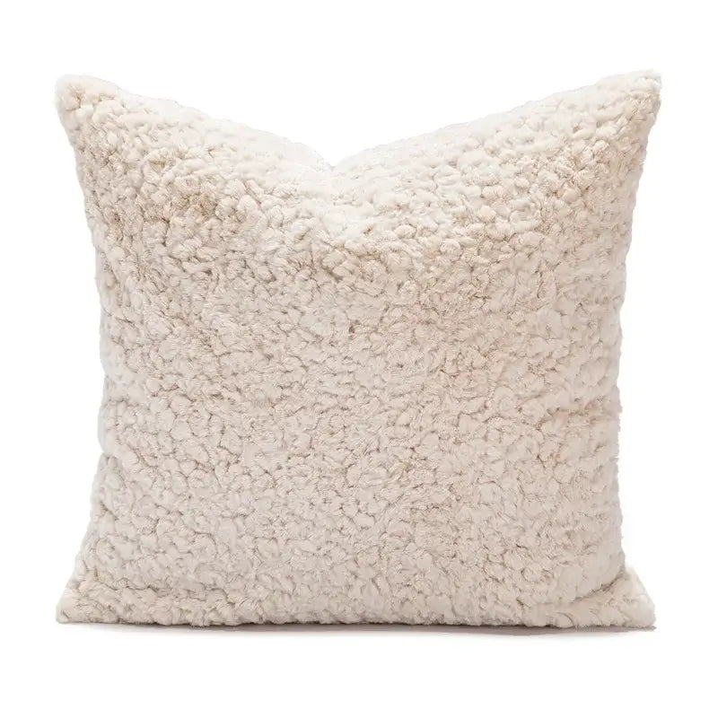 Cream-colored plush sheepskin pillow with soft texture for decorbites christmas embroidered red pillow cover use