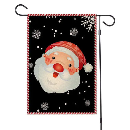Decorbites christmas festive garden flag with cheerful santa snowman design and candy cane striped borders 30x45cm