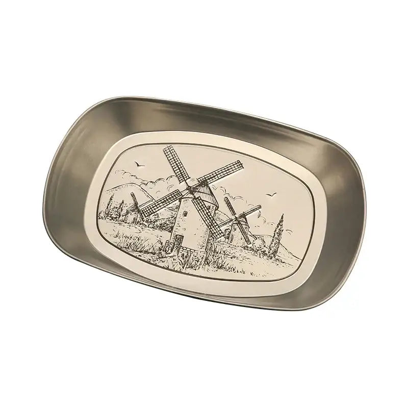 Rectangular metallic decorbites™ christmas fruit tray with black and white windmill illustration decorative plate