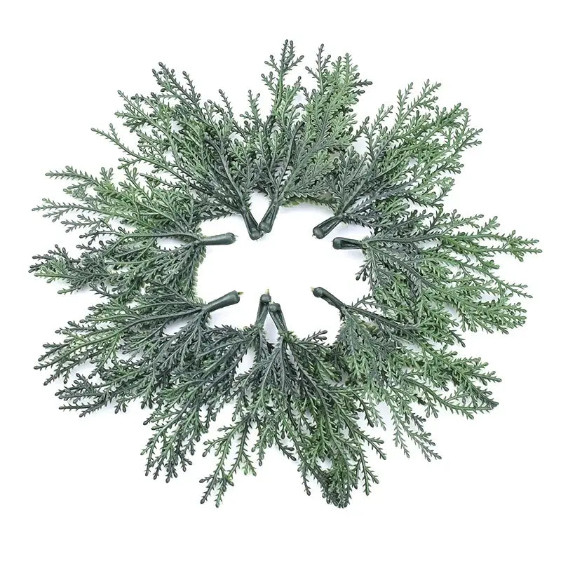 Artificial green cedar branch wreath with detailed textured foliage and dark stems for decorbites christmas garland home decor
