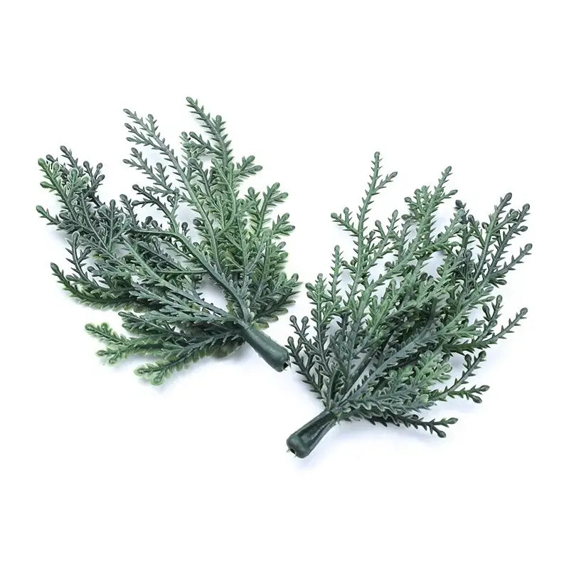 Two artificial green foliage sprigs with feathery leaves and dark stems for decorbites christmas garland home decor