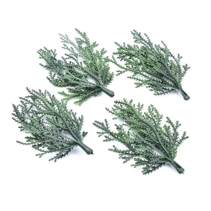 Four artificial green foliage sprigs with detailed leaves and sturdy stems for decorbites christmas garland home decor use