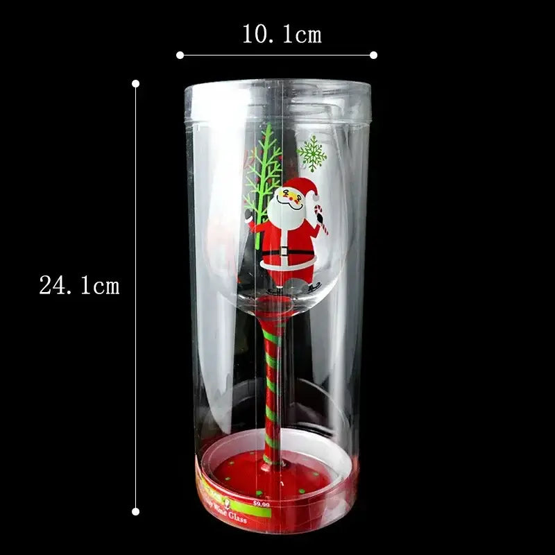 Decorbites™ christmas glass goblet set with clear goblet featuring santa claus and festive pine branch print for decoration