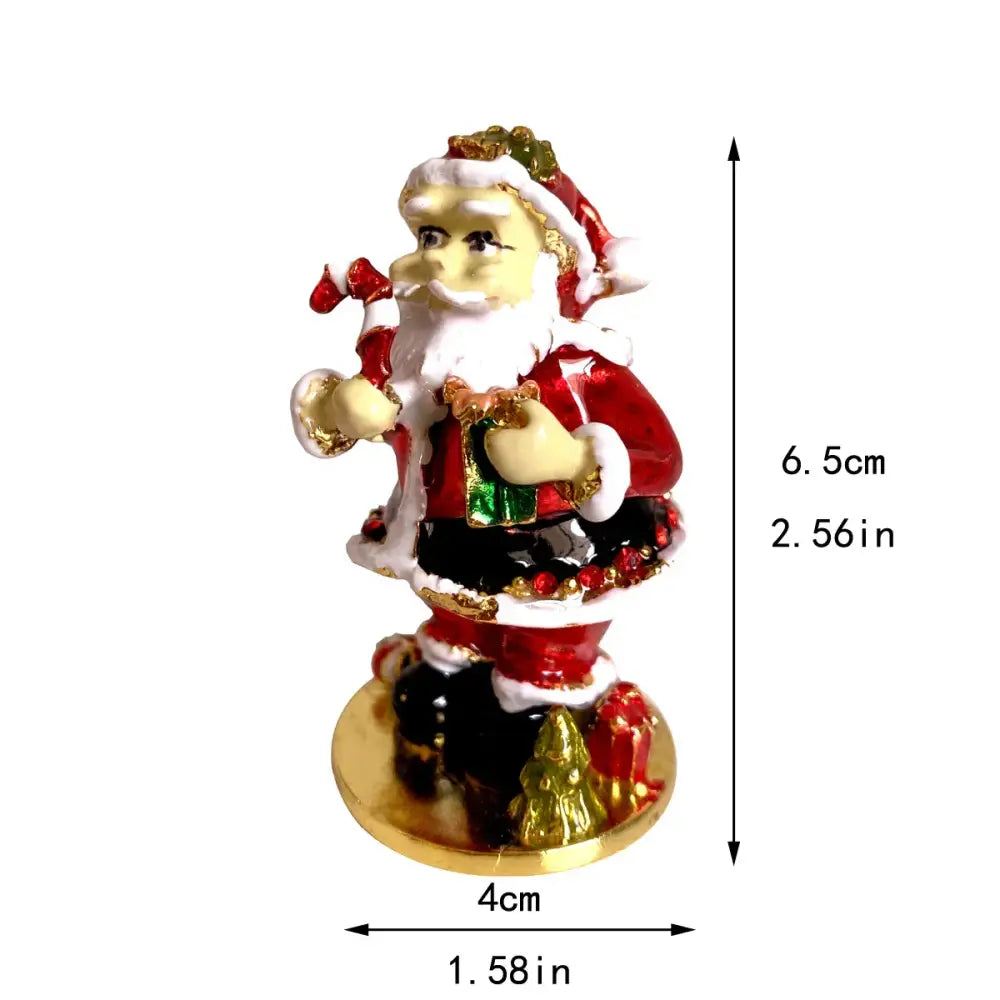 Red and gold santa claus jewelry trinket box with white beard holding green gift bag for dressing table decoration
