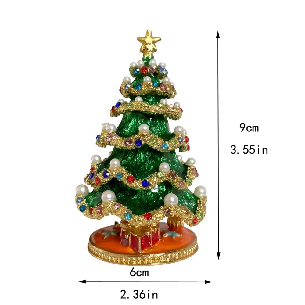 DecorBites™ green jewelry trinket box decorated with gold trim, rhinestones, pearls, and a golden star topper