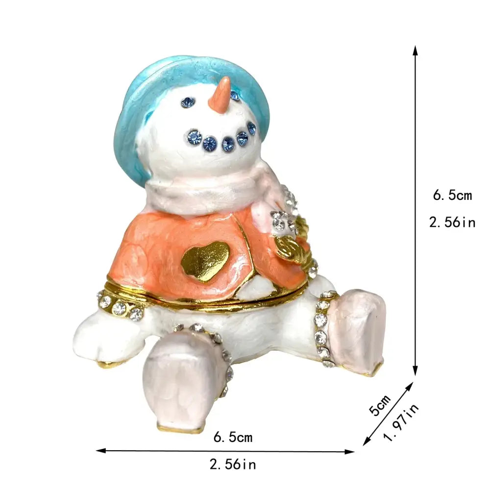 Decorbites™ christmas jewelry trinket box shaped as a white snowman with turquoise hat and rhinestone accents