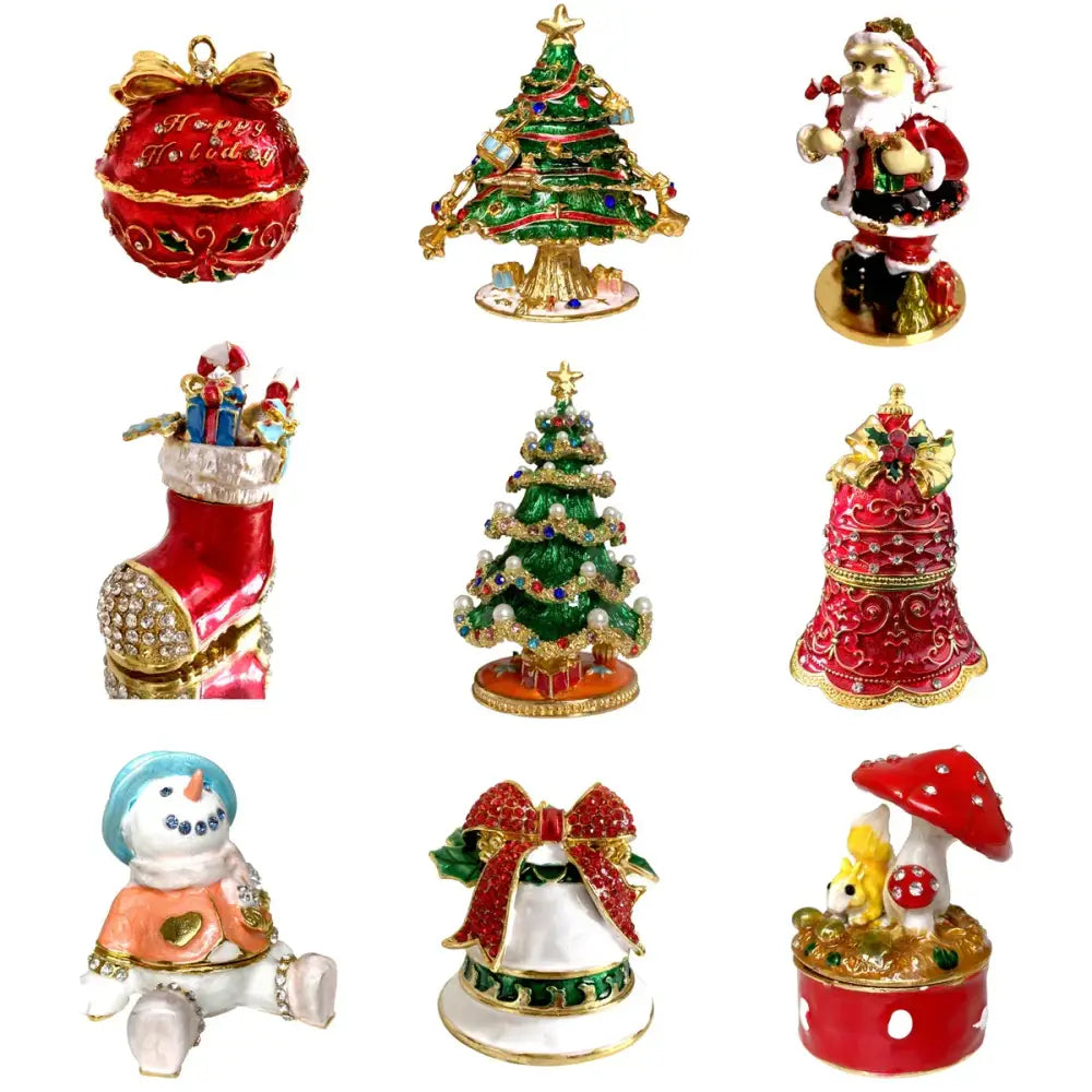 Decorbites™ red and gold christmas jewelry trinket box with bow for wedding ring holder and dressing table decoration
