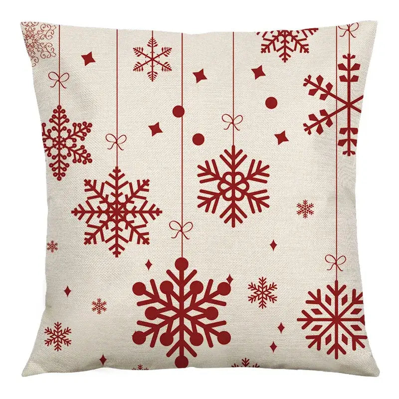 Beige decorbites christmas linen cushion cover 45x45cm with red snowflake and bow pattern for sofa home party decor