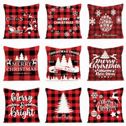 Red and black plaid decorbites christmas linen cushion cover with white holiday designs for sofa home party decor