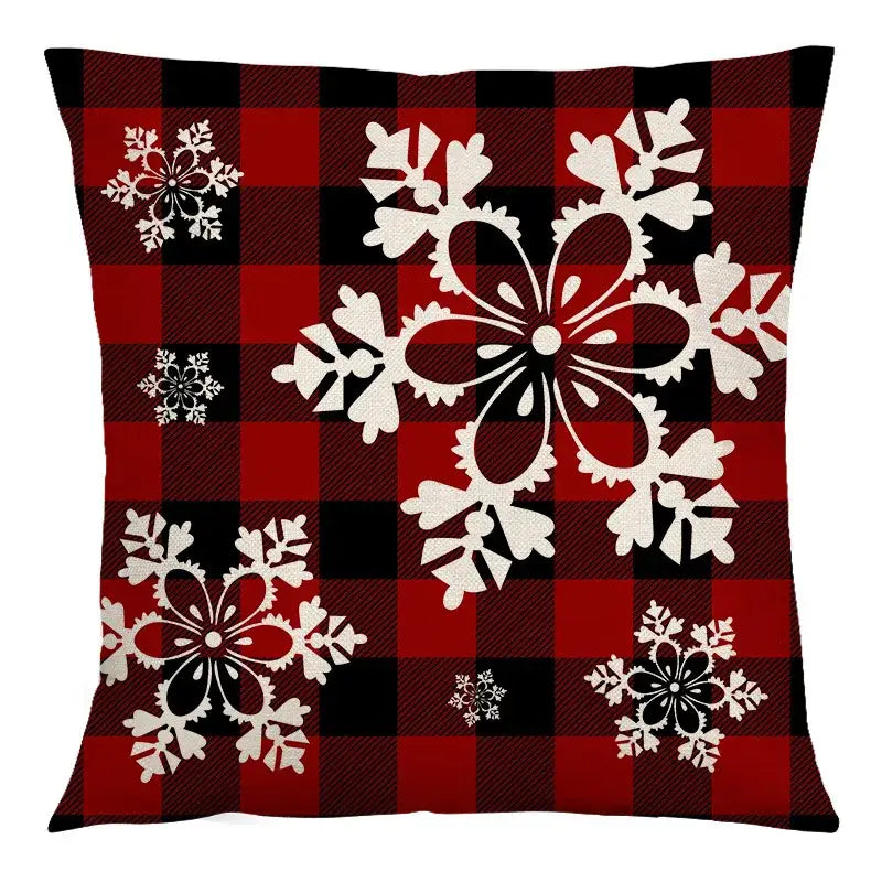 Red and black plaid cushion cover with white snowflake design decorbites christmas linen for sofa home party decor