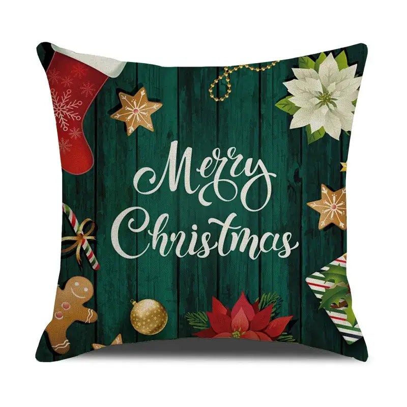 Decorbites christmas linen green cushion cover with merry christmas design for festive living room decor