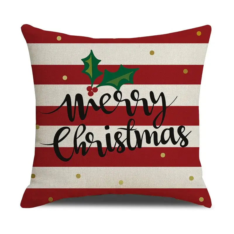 Decorbites christmas linen cushion cover in red and white stripes with merry christmas script for festive home decor