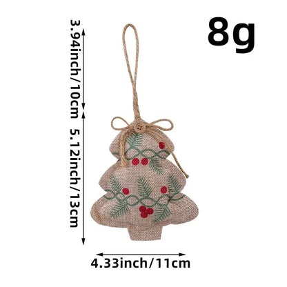 Rustic beige burlap decorbites christmas linen pendant with embroidered pine branches and red berries pentagram sock