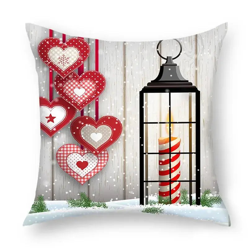Decorbites christmas nordic red and white heart-patterned sofa pillowcase with black lantern design for living room decor