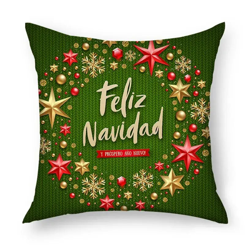 Green decorbites christmas nordic sofa pillowcase with festive wreath and feliz navidad text for living room decor