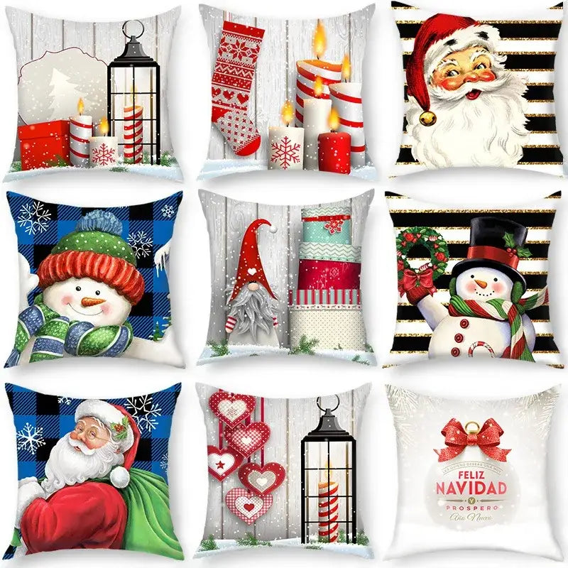 Decorbites christmas nordic throw pillow covers with santa snowmen holiday candles in red white blue and black patterns
