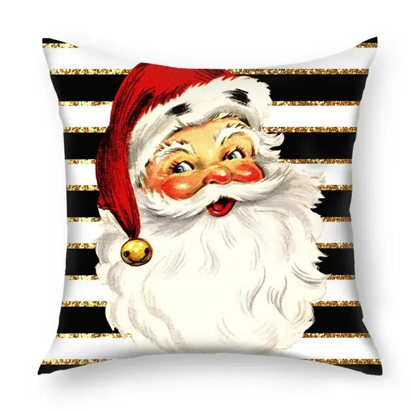 Decorbites christmas nordic sofa pillowcase featuring a vintage santa on black and gold striped fabric for living room decor