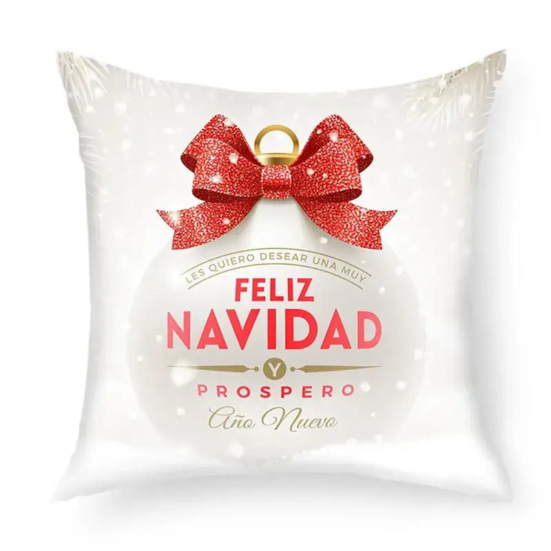 White throw pillow with red glitter bow and feliz navidad ornament design for decorbites christmas nordic sofa pillowcase