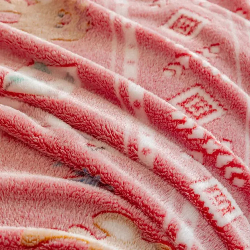 Pink plush decorbites christmas pattern printed soft blanket with red and white geometric design for bed and sofa use