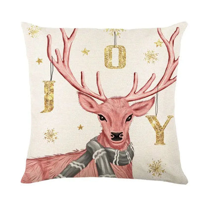 Cozy cream decorbites christmas pillowcase with pink deer and festive stars from christmas pillowcase collection