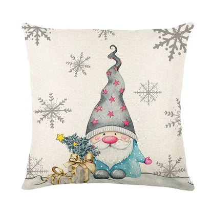 Beige linen decorbites christmas pillowcase with cartoon gnome and silver snowflakes from christmas pillowcase collection