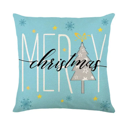 Light blue decorbites christmas pillowcase featuring festive merry christmas design with tree and snowflakes