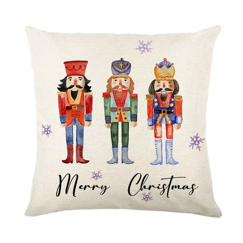 Cream-colored linen pillowcase from decorbites christmas pillowcase collection featuring nutcrackers and festive motifs