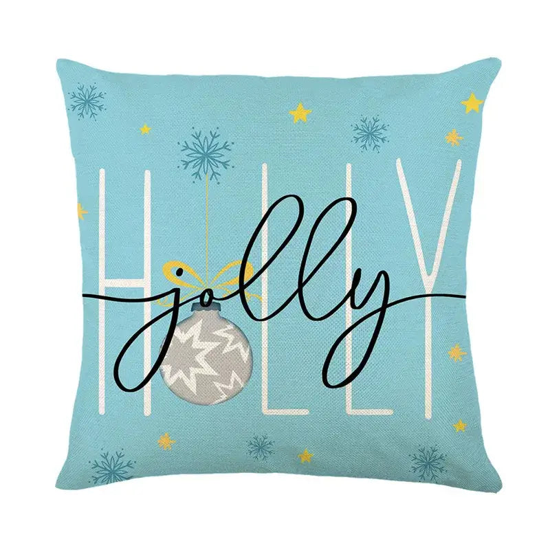 Light blue DecorBites Christmas pillowcase with jolly holly design and gray ornament from Christmas pillowcase collection