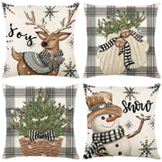 Set of four decorbites christmas pillowcase collection featuring festive deer, wreath, tree, and snowman designs for sofa decor