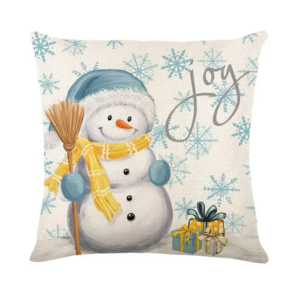 Beige decorbites christmas pillowcase with cheerful snowman in blue hat and yellow scarf from christmas pillowcase collection