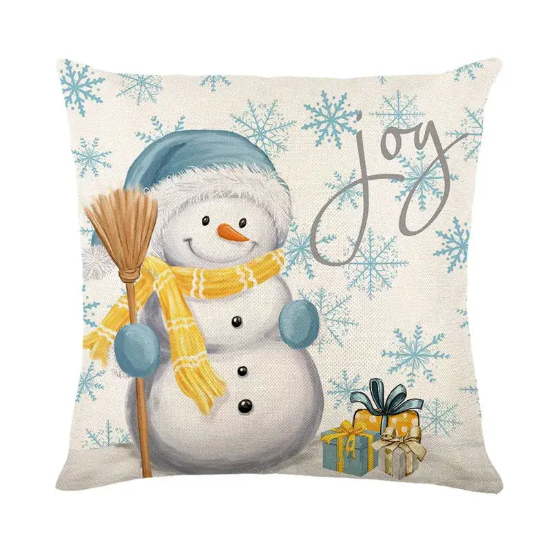 Beige decorbites christmas pillowcase with cheerful snowman in blue hat and yellow scarf from christmas pillowcase collection