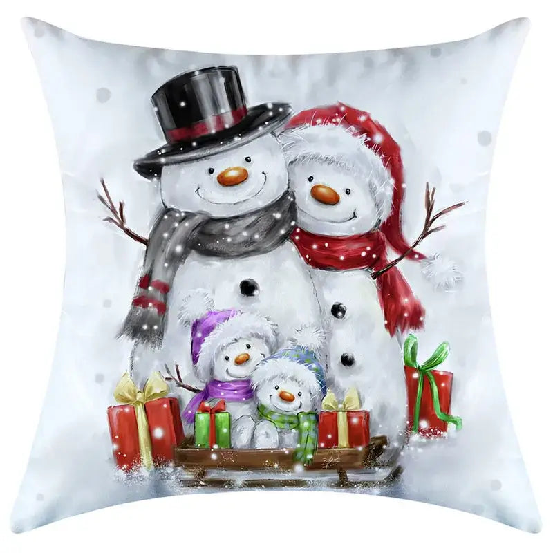 White decorbites christmas pillowcase featuring festive snowmen and gifts for holiday home decor use