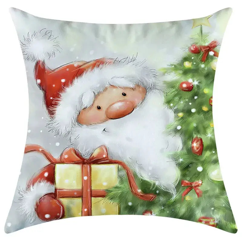 Cute red and white decorbites christmas pillowcase featuring santa and festive christmas tree design for holiday decor