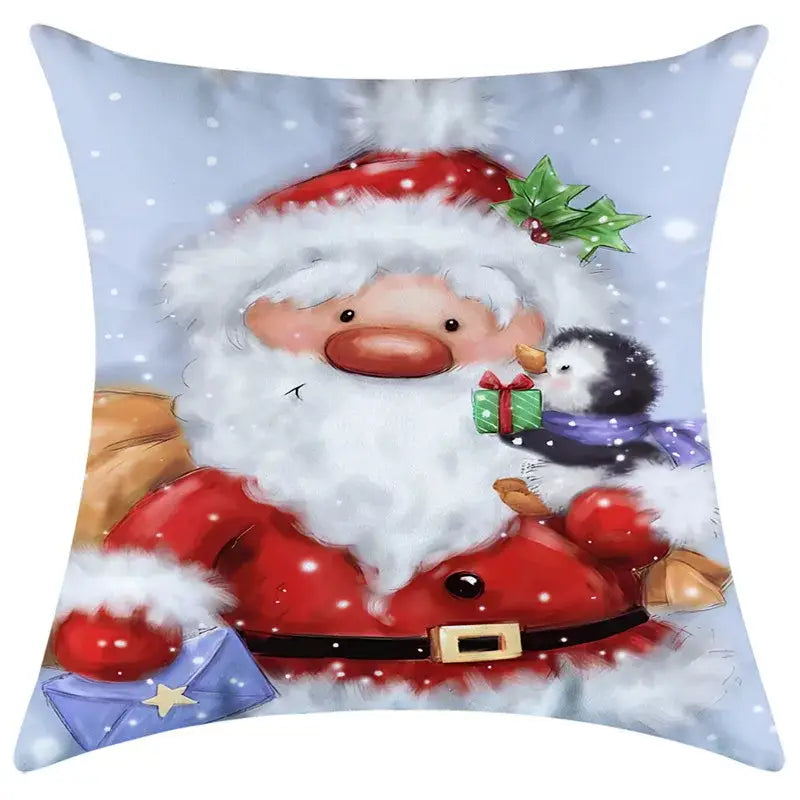 Cute red and white santa claus pillow with penguin gift decoration in soft fabric for decorbites christmas pillowcase collection
