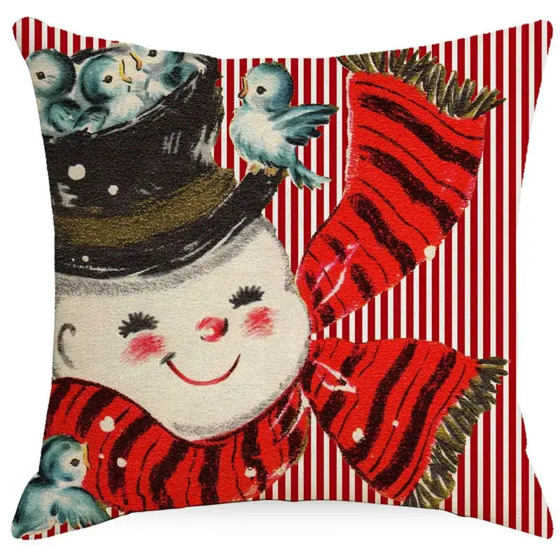 Decorbites™ christmas pillowcase with a cheerful snowman print and santa claus theme for living room sofa decor