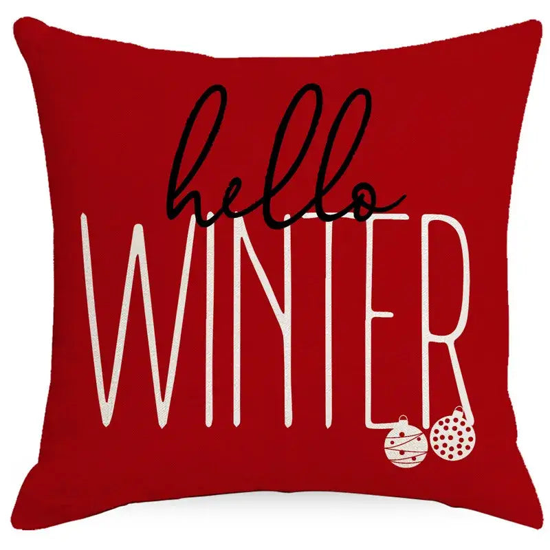 Decorbites™ christmas pillowcase red throw pillow with hello winter print and snowman print for living room sofa decor