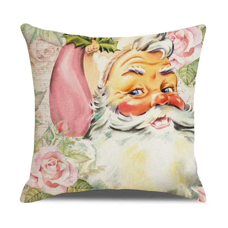 Decorbites christmas throw pillow with vintage santa claus pink hat and snowman print for living room sofa decor