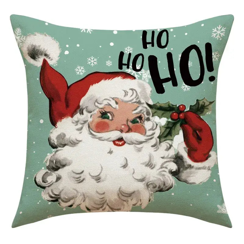 Decorbites™ festive teal throw pillow with santa claus and snowman print for living room sofa decor