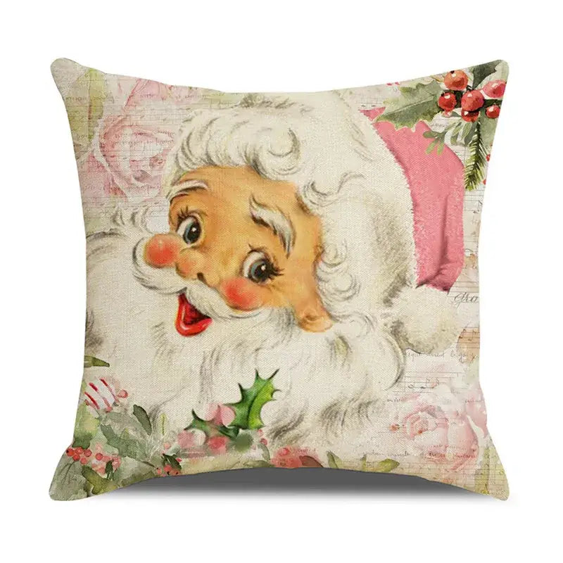 Decorbites™ christmas pillowcase with santa claus and snowman print on textured fabric for living room sofa decor