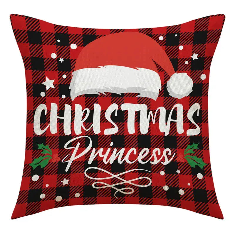 Decorbites™ christmas pillowcase with santa claus snowman print featuring red black plaid and white santa hat for living room