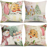 Set of four vintage-style decorbites™ christmas pillow covers with santa claus snowman print for living room sofa decor