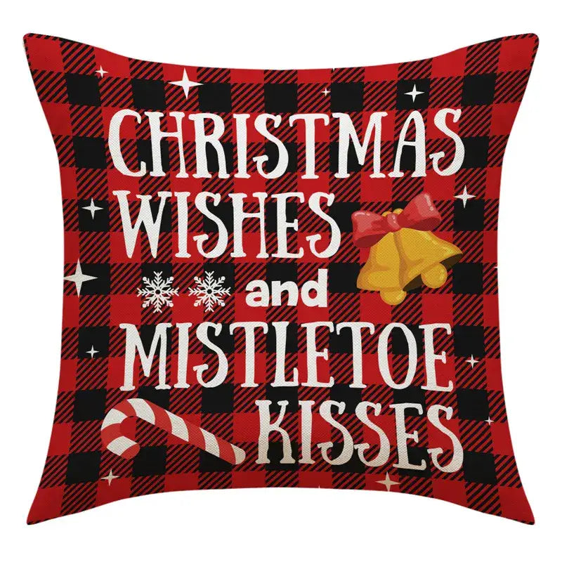 Decorbites christmas pillowcase red and black plaid with santa claus snowman print for living room sofa decor
