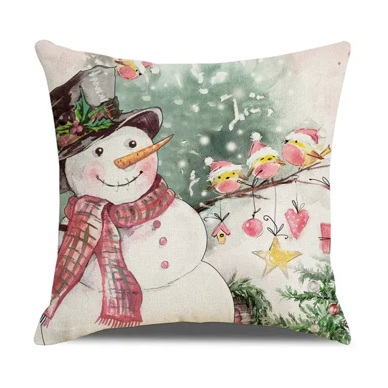 Decorbites christmas pillowcase with santa claus snowman print and festive birds for living room sofa decor
