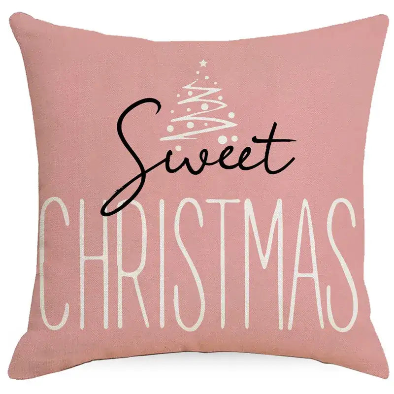 Decorbites christmas pillowcase pink throw pillow with sweet christmas text and white tree design for living room decor