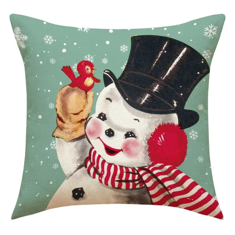 Decorbites™ teal christmas pillowcase with cheerful snowman print and santa claus theme for living room sofa decor