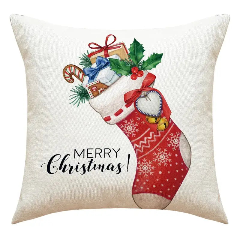 Decorbites christmas pillowcase featuring a festive red and white stocking design with santa claus snowman print for living room decor