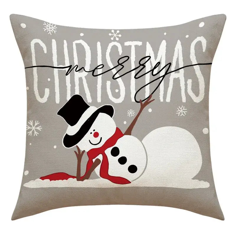 Gray decorbites™ christmas pillowcase with santa claus snowman print in black top hat and red scarf for living room decor