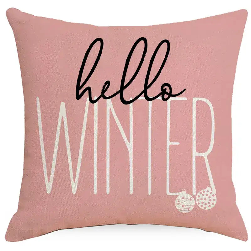 Decorbites christmas pillowcase soft pink with hello winter text and ornaments for living room santa claus snowman print